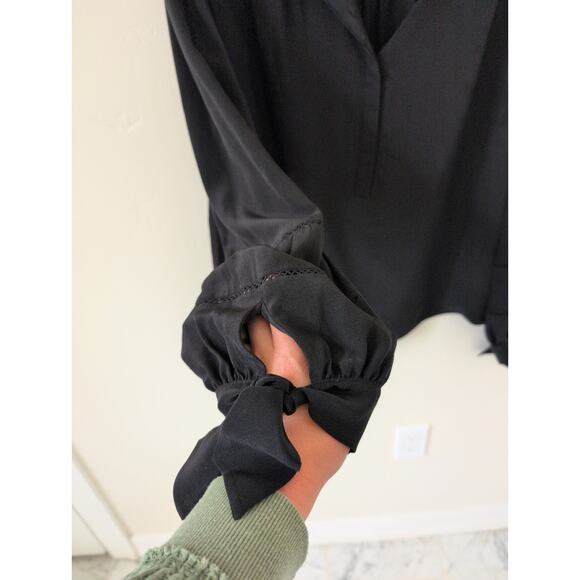 Rebecca Taylor Black Tie Sleeve Silk Blouse size 12 - Picture 2 of 6